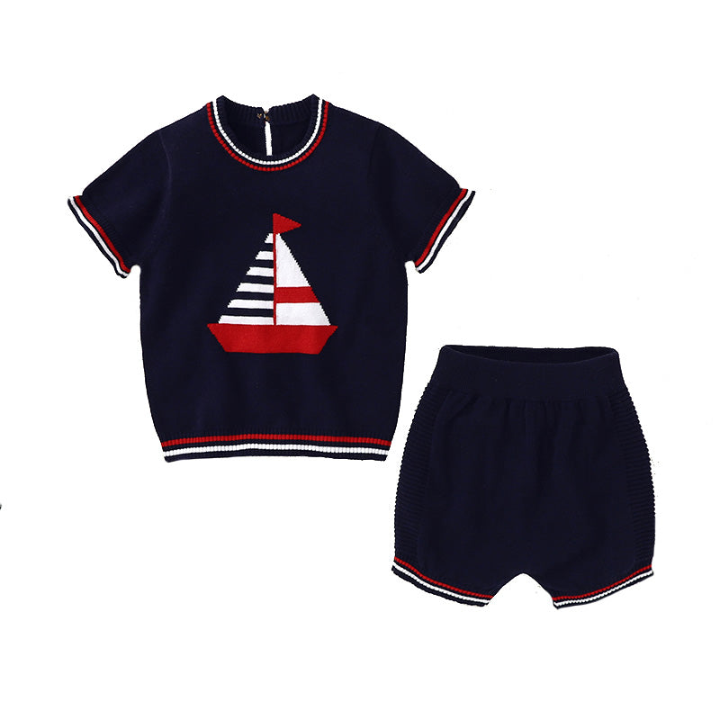 Baby Pajamas Set Blue Boat Print | MamasHero KSA