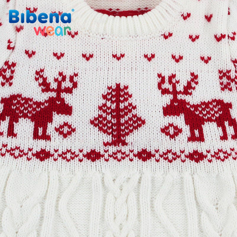 Knit Baby White Dress Winter Elk Design | MamasHero KSA