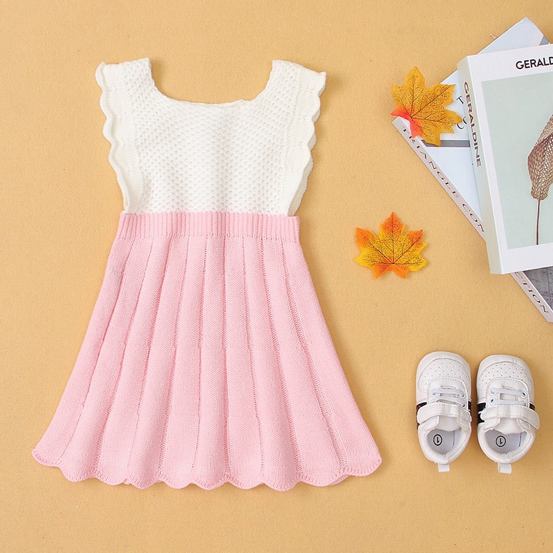 Pink & White Knit Baby Dress  | MamasHero KSA