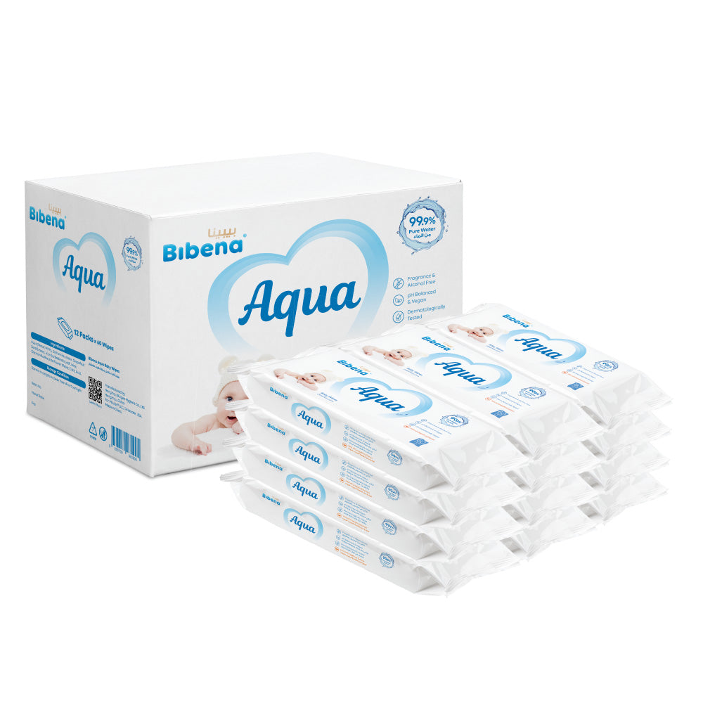 Bibena Aqua Baby Water Wipes PromoBox (12 packs x 60 wipes) – ماماز هيرو