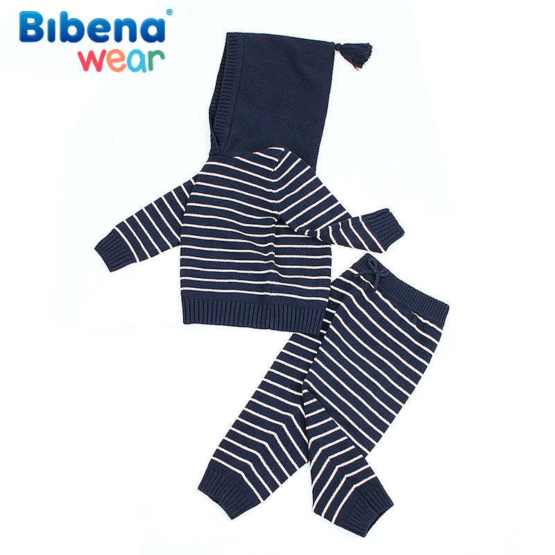 Baby Pajamas Set Navy Blue Stripes Design  | MamasHero KSA