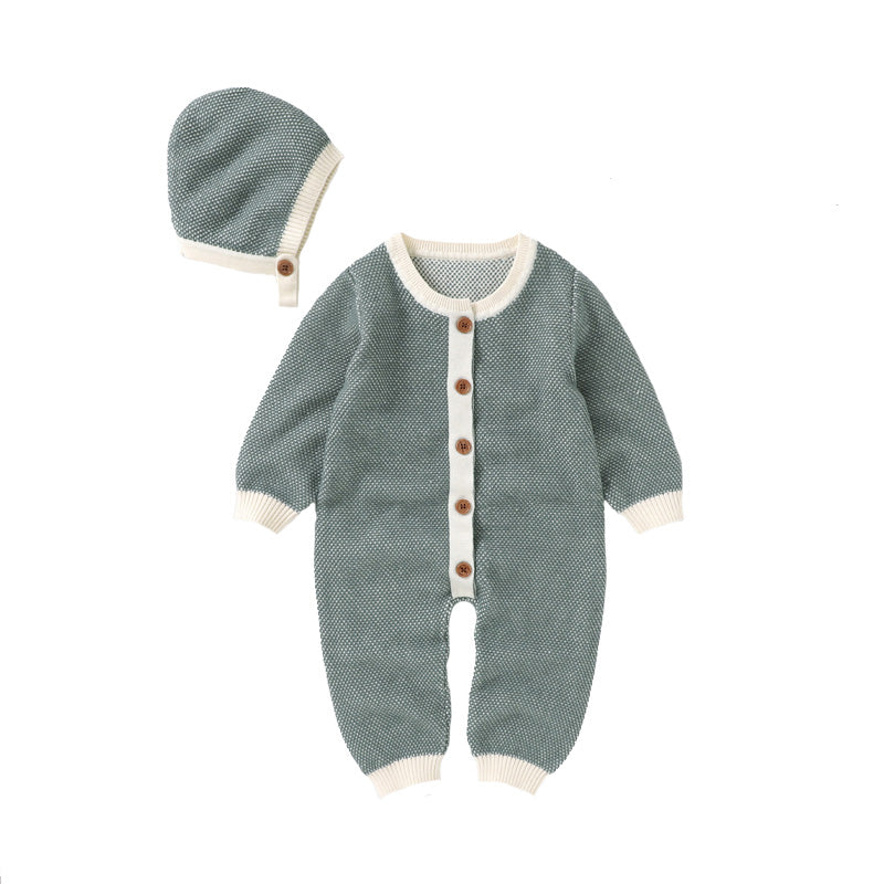 Buttoned Knit Green Romper with Hat  | MamasHero KSA