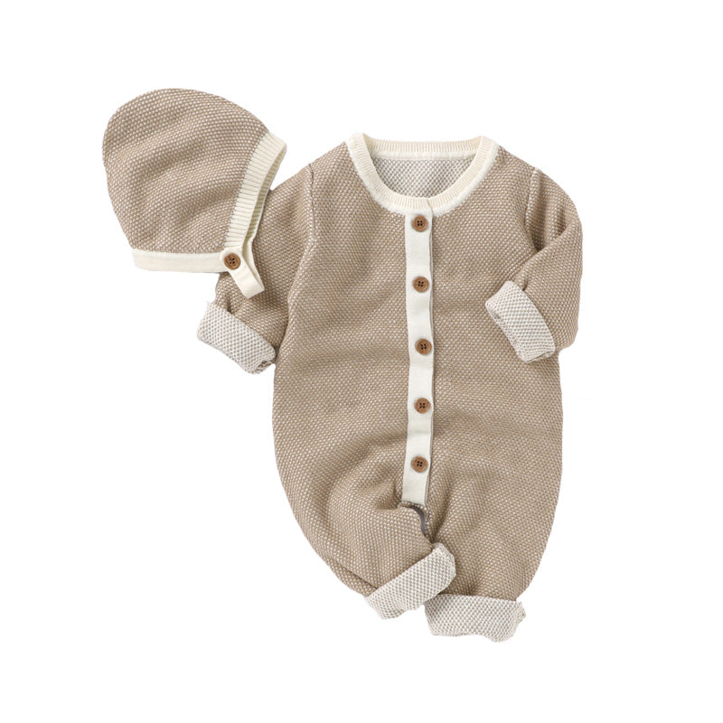 Buttoned Knit Camel Romper with Hat | MamasHero KSA