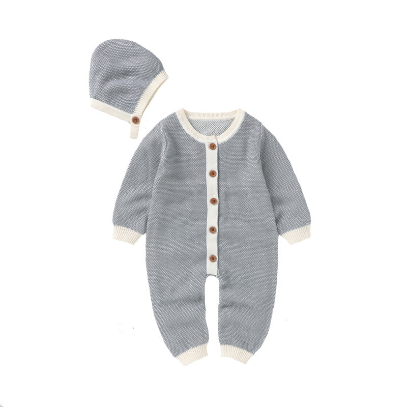 Buttoned Knit Gray Romper with Hat  | MamasHero KSA