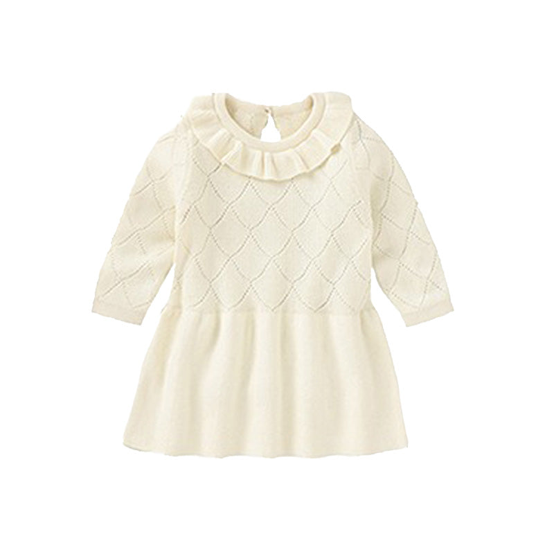 Long Sleeve HandKnit™ White Baby Dress | MamasHero KSA 