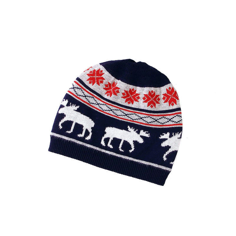 Knitted Baby Hat Blue Winter Elk