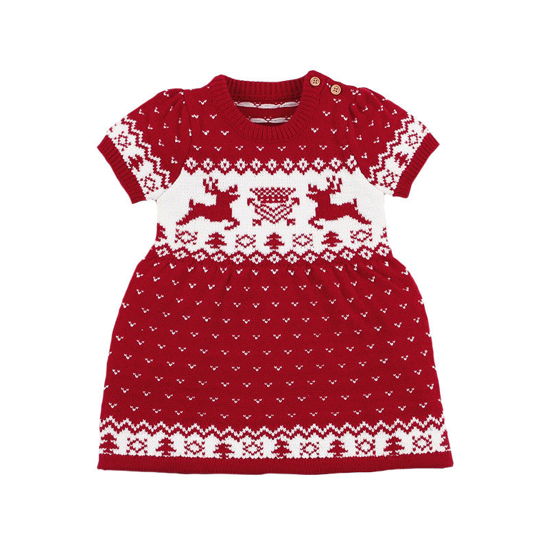 Knit Baby Red Dress Winter Elk Design  | MamasHero KSA