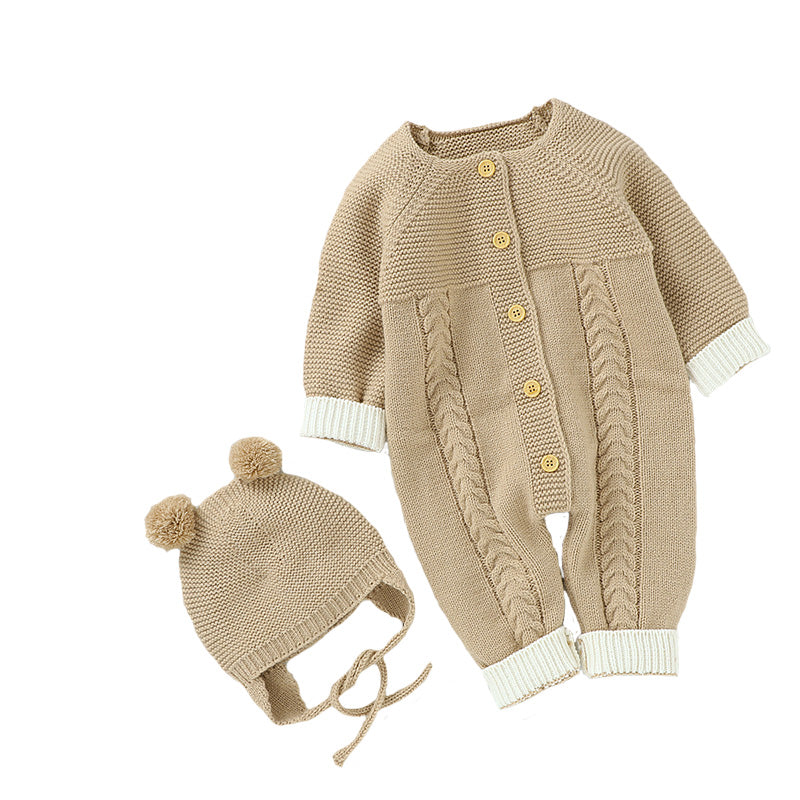 Knitted Button Camel Romper with Hat | MamasHero KSA