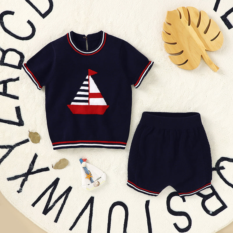 Baby Pajamas Set Blue Boat Print | MamasHero KSA
