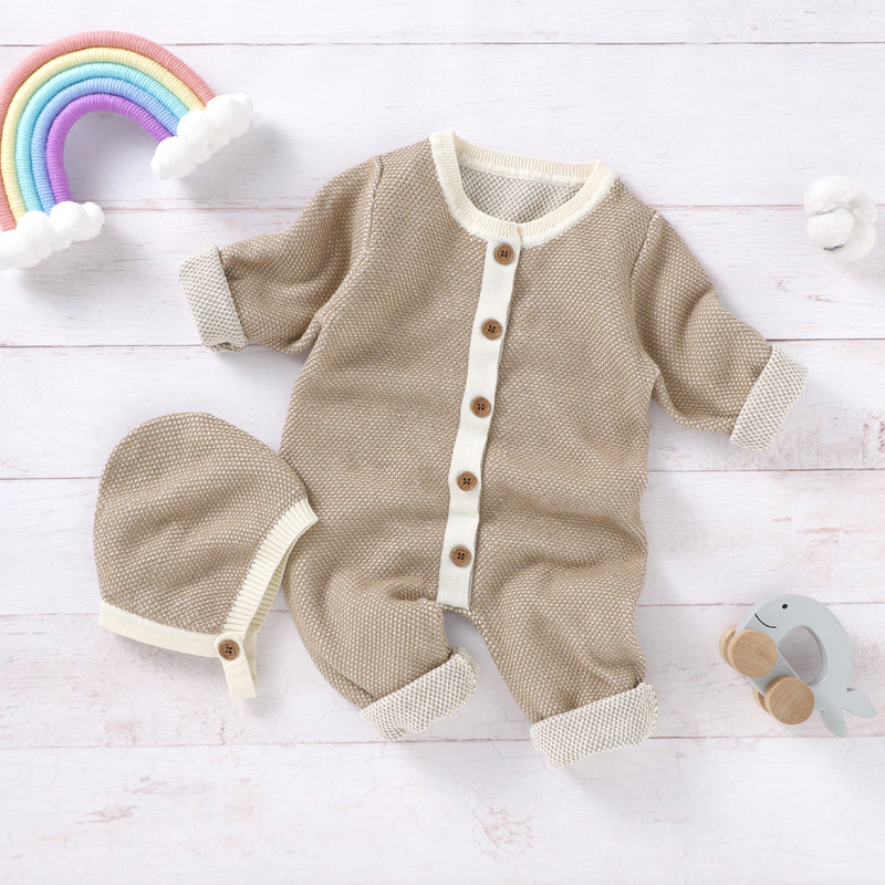 Buttoned Knit Camel Romper with Hat | MamasHero KSA