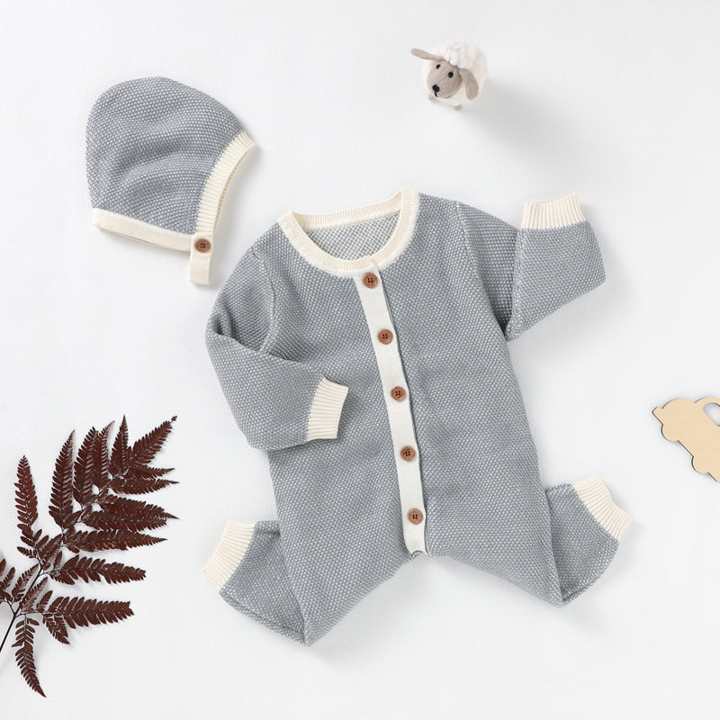 Buttoned Knit Gray Romper with Hat  | MamasHero KSA