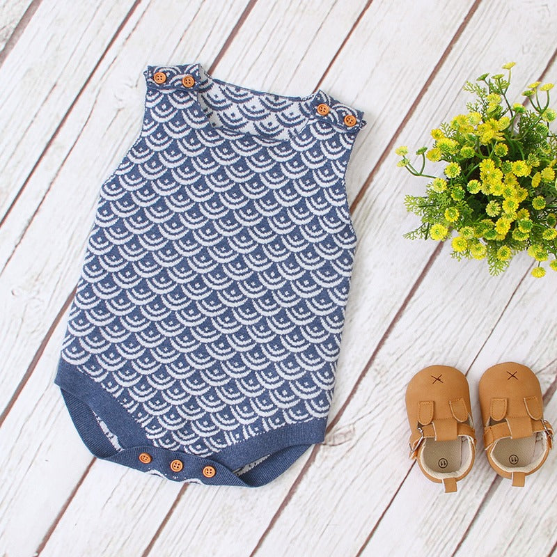 Blue Pattern Knit Bodysuit | MamasHero KSA
