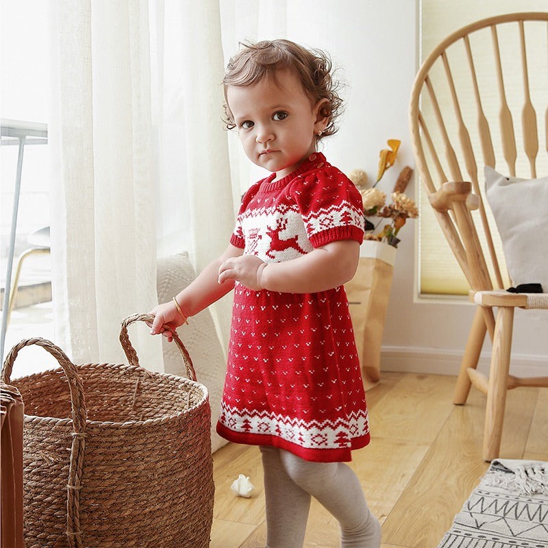 Knit Baby Red Dress Winter Elk Design | MamasHero KSA